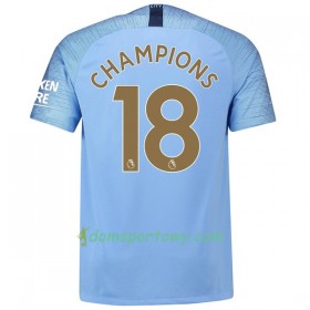 Koszulka Manchester City Champions 18 Domowe Koszulki Piłkarskie 2018-2019 Krótki Rękaw